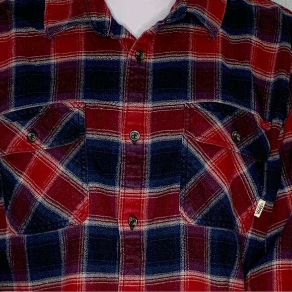 Vans Unisex Collared Long Sleeve Button Down Plaid Red and Blue Shirt Size - Picture 3 of 12